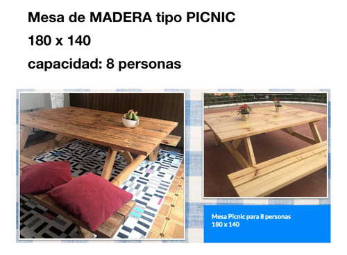 Mesa De Madera Tipo Picnic - 100% Pino