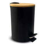 Lixeira Tampa De Bamboo Circular 3l Pedal Balde Interno Cor Preto