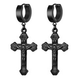 Qgoliver Pendientes Cruzados Hombres Acero Inoxidable Negro