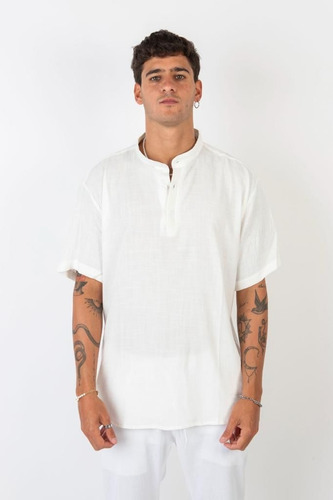 Camisa Camisola Cuello Mao Lino