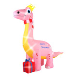 Dinosaurio Rosa Inflable De Navidad, Con Luces 2.29m