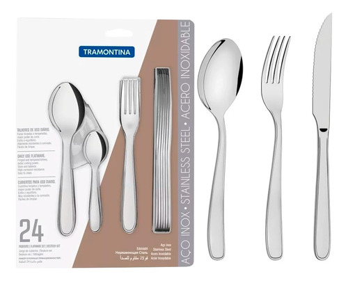 Juego Set De Cubiertos Tramontina Maresias Acero Inox 24 Pz Color Gris