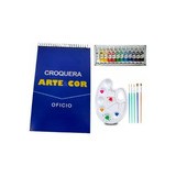 Kit Pintura Acuarela Set Croquera Pinceles Paleta Mezcladora