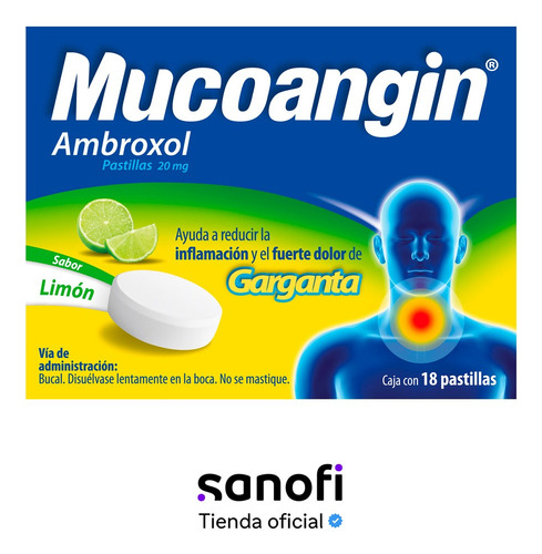 Mucoangin Dolor De Garganta Limón 18 Pastillas 20 Mg