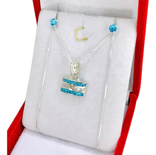 Cadena Veneziana Dije Bandera Argentina Aros Celeste Kit 110