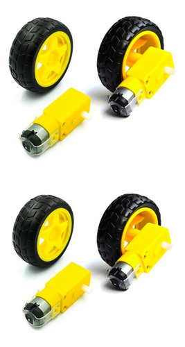 Kit Com 4 Peças - Motor Dc 3-6v Com Caixa De Redução E Rodas