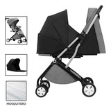 Carriola Carreola Bebe 2en1 Plegable De Baston Cuna Premium Color Gris Chasis Negro