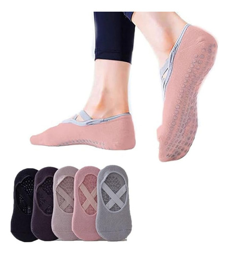 5 Pares De Calcetines De Yoga Antideslizantes Para Mujer