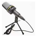 Microfone Condensador Omnidirecional Preto Com Tripé