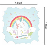 Adesivo Papel Parede Infantil Menina Unicórnio Arco Iris 1x1