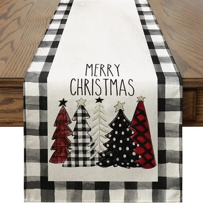 Bandera De Mesa De Árbol De Navidad A Cuadros En Blanco Y Ne