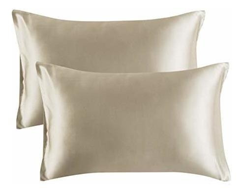 Fundas De Almohada De Satin 2pza Tamaño Queen Color Marron