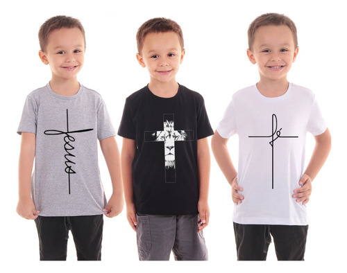 Kit 3 Camiseta Uniforme Escola Jesus Camisa Blusa Colegial