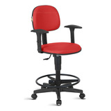 Cadeira Caixa Alta Secretaria C/ Braco Rodizios Rce Vermelho