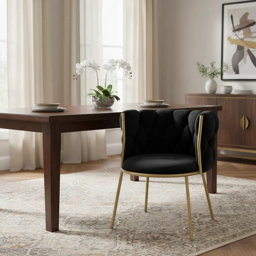Silla De Comedor Lashista Hogar Con Patas Doradas Trenzada