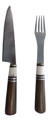 Set Asador Artesanal 12cm Cuchillo Y Tenedor Cabo Madera