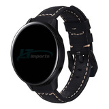 Pulseira Couro Bk 20mm Para Galaxy Watch Active 2 44mm Preto