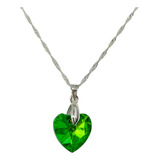 Collar Corazon Cristal Tornasol Verde Plata 925 Mas Caja