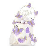 Letrero Para Pastel Topper Cake De Mariposas Cumpleaños 10pz