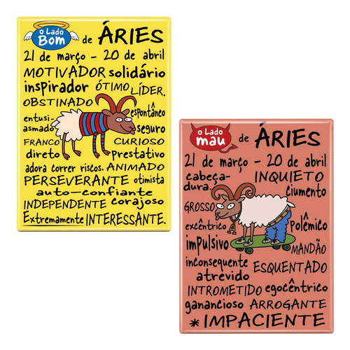 Kit 2 Ímãs Signos Áries Lado Bom E Mau - O Original