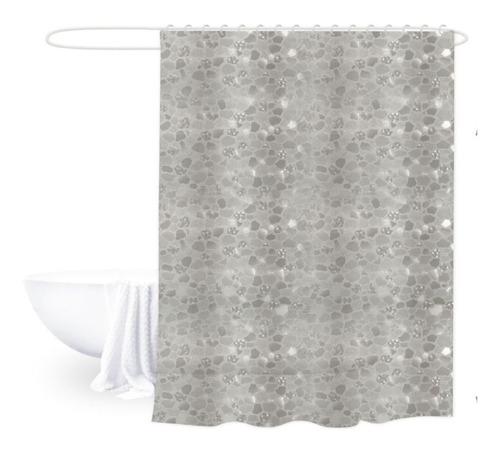 Cortina De Baño Gris Piedras 100% Impermeable + 12 Argollas