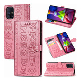 Funda Rosa Con Estampado De Gato Y Perro Para Galaxy M51