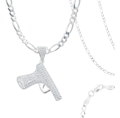 Collar Cadena Hombre Hiphop Pistola Gangster Plata 925