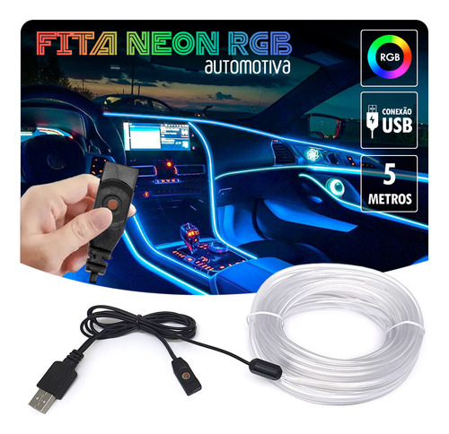 Fita Led Painel Fiat 500 2016 Luz Interna 5m Rgb Tomada Usb