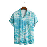 Camisa Hawaiana Unisex Azul Con Tortugas Marinas, Camisa De