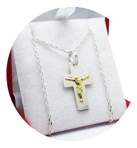 Conjunto Plata Y Oro 18kts Cruz Cristo Cadena 60cm Forcet Jc