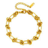 Pulsera Eslabones Nudos Acero Inoxidable Chapado De Oro 18k