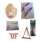 Kit De Oleos Paleta Pintor Pinceles Bastidores Atril