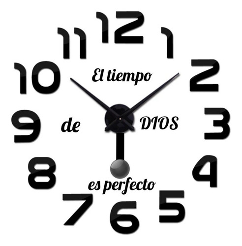 Reloj De Pared 3d  Con Péndulo + Frase En Vinilo 
