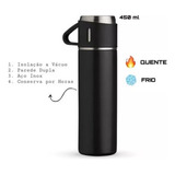 Kit Garrafa Térmica Vacuum Flask Set 500ml Com 3 Xícaras Cor Preto