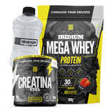 Kit Whey Protein Mega + Creatina Fuel 300g + Galão 950ml Sabor Morango