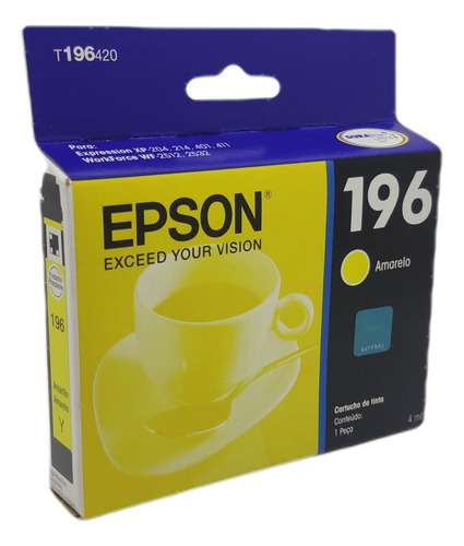 Cartucho De Tinta Epson 196, Color Amarillo, 4 Ml