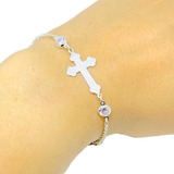 Pulsera Con Cruz Y Piedras 19cm Plata 925 Ideal Mujer Ps 157