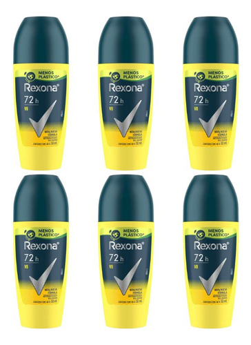 Desodorante Roll-on Rexona 50ml Masculino V8 - Kit C/6un