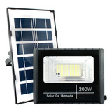 Refletor Solar Led Holofote 200w Placa Bateria Prova Dágua Carcaça Preto Luz Branco-frio