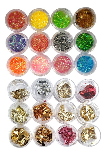 Kit 2x12un Decoração Unhas Glitter Flocado Variados Encapsul Cor Kit 3