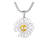 Collar Girasol Margarita Blanco Y Amarillo Acero Inoxidable