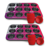 Kit Com 2 Formas Antiaderentes Para Cupcake Com 12 Silicone