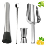 Kit Bar Coqueteleira Inox Colher De Gelo Caipirinha Drinks