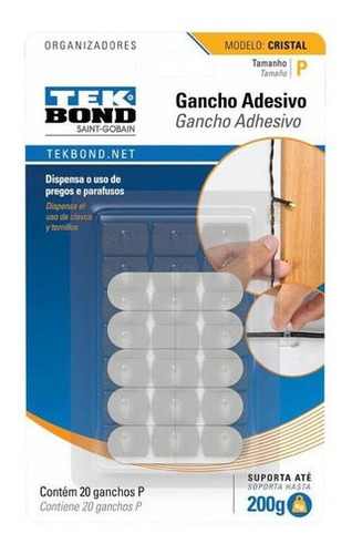 Ganchos Adhesivos Plástico Cristal P - 0.2kg 20un. Tekbond