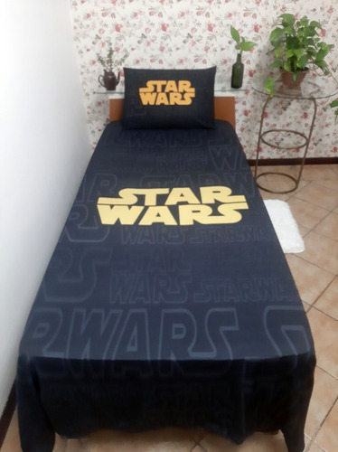 Lençol Solteiro 3pç Star Wars Preto Amarelo Liso Promoção