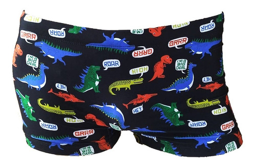 Sunga Boxer Infantil Estampada Dinossauro Preta Grappin