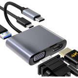 Hub Usb Tipo C 3 A Vga, Compatible Con Hdmi 4k, Usb 3