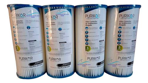 Paquete De 4 Cartuchos Plisados 4.5x10 5 Micras Bb Purikor