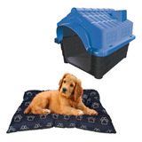 Kit Casinha Pet Resistente N4 Azul E Cama Colchonete Pet Cat