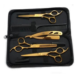 Tesoura Cabeleireiro Kit98 Profissional 6.0 Dourado